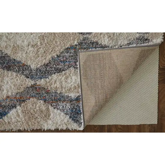 Tan Ivory And Blue Chevron Power Loom Stain Resistant Area Rug Photo 4