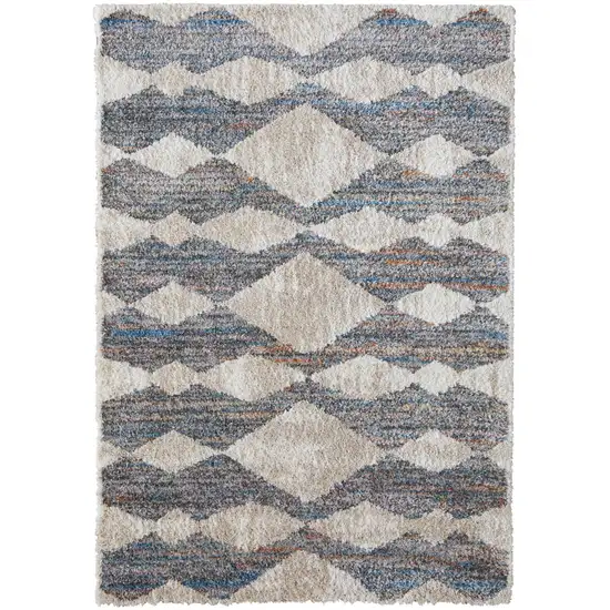 Tan Ivory And Blue Chevron Power Loom Stain Resistant Area Rug Photo 1