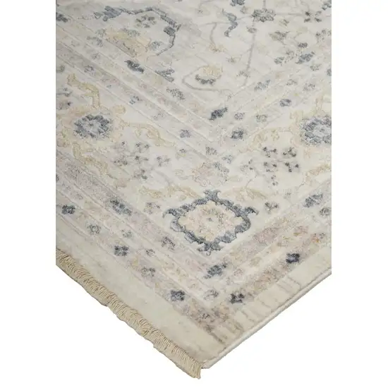 Tan Ivory And Blue Floral Stain Resistant Area Rug Photo 4