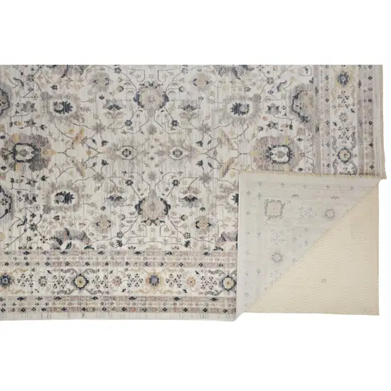 Tan Ivory And Blue Floral Stain Resistant Area Rug Photo 1