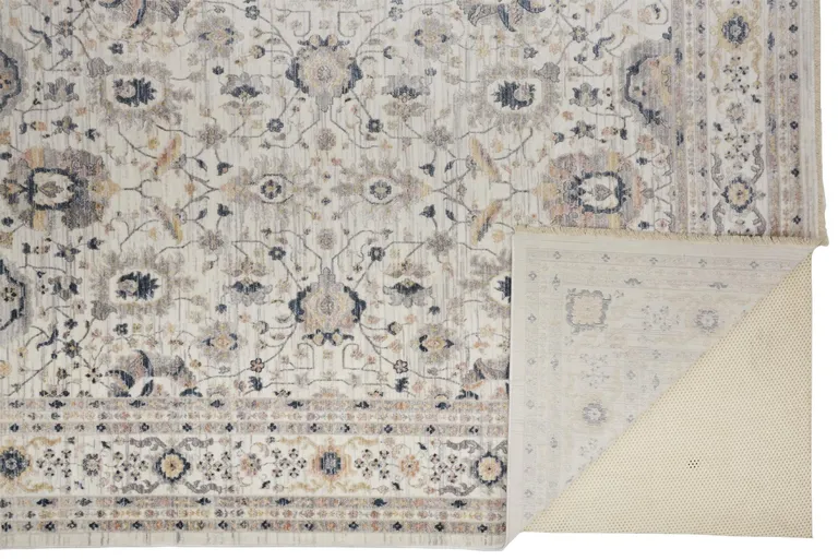 Tan Ivory And Blue Floral Stain Resistant Area Rug Photo 1