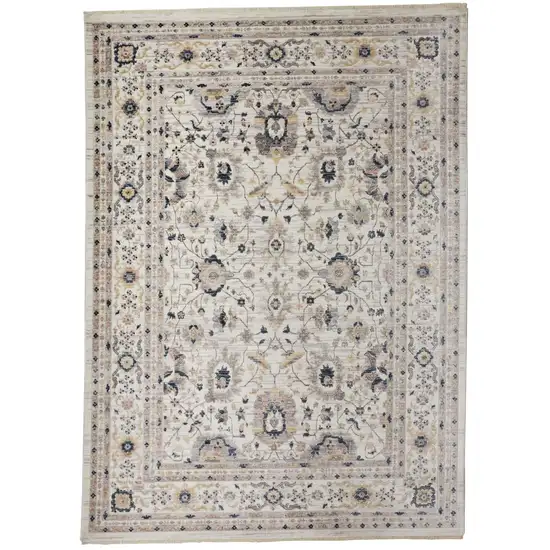 Tan Ivory And Blue Floral Stain Resistant Area Rug Photo 2