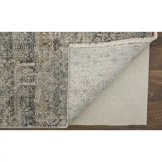 Tan Ivory And Blue Geometric Power Loom Distressed Area Rug With Fringe Photo 8