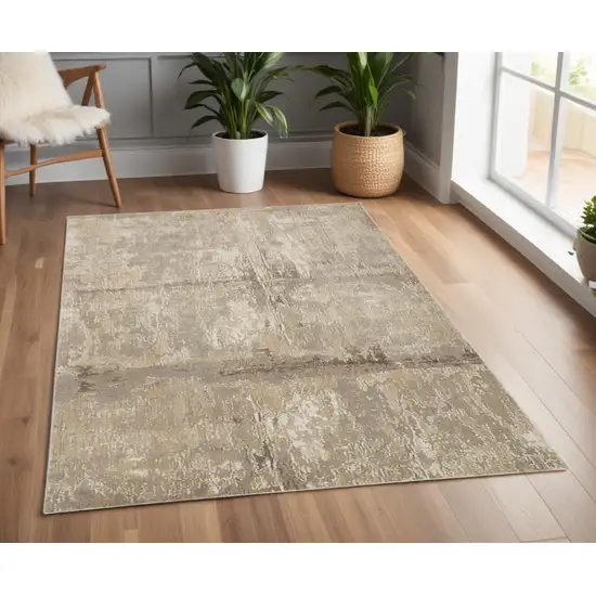 Tan and Ivory Abstract Non Skid Area Rug Photo 1