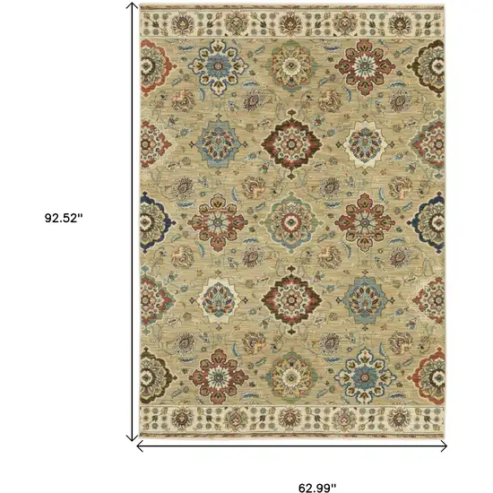 Tan Ivory And Brown Floral Area Rug With Fringe Photo 3