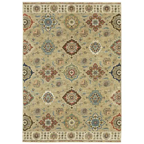 Tan Ivory And Brown Floral Area Rug With Fringe Photo 2