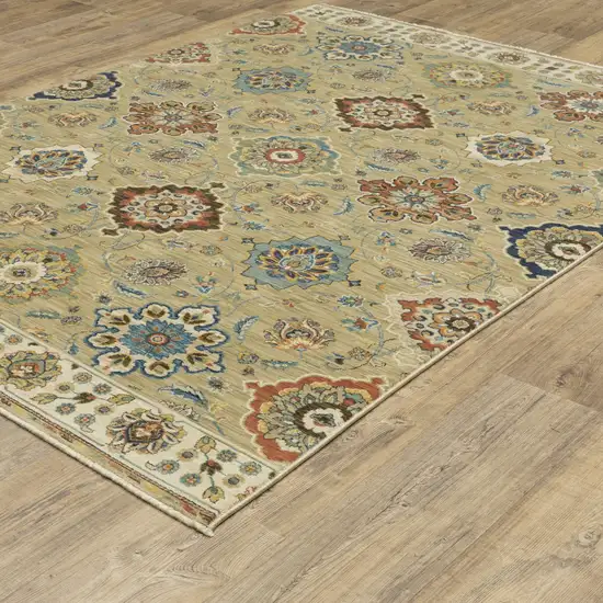 Tan Ivory And Brown Floral Area Rug With Fringe Photo 8