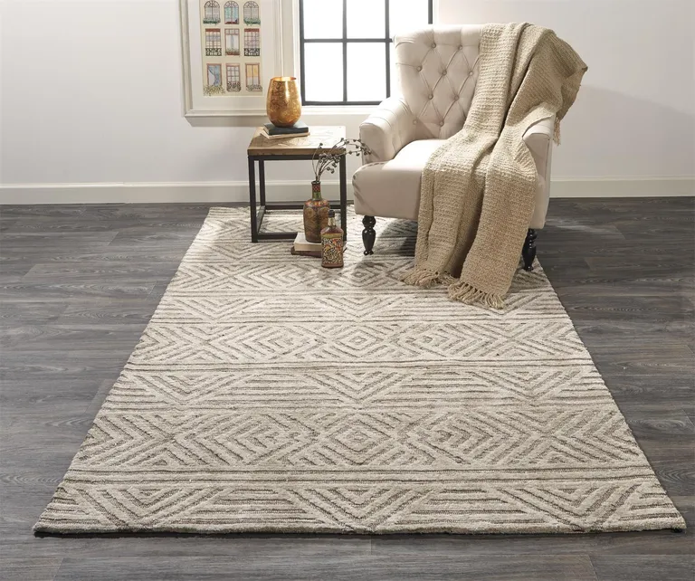 Tan Ivory And Brown Geometric Stain Resistant Area Rug Photo 2