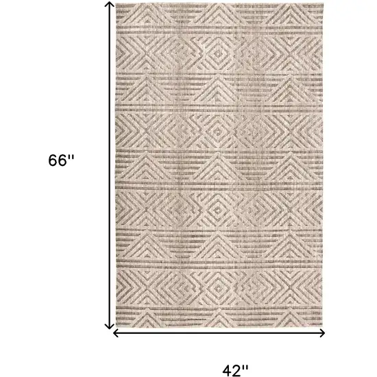 Tan Ivory And Brown Geometric Stain Resistant Area Rug Photo 4