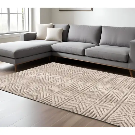 Tan and Ivory Geometric Non Skid Area Rug Photo 1