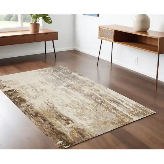 Tan Ivory And Gray Abstract Area Rug Photo 1