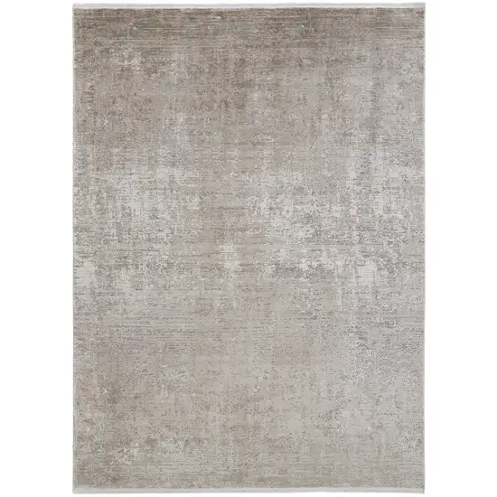 Tan Ivory And Gray Abstract Power Loom Distressed Area Rug With Fringe Photo 1