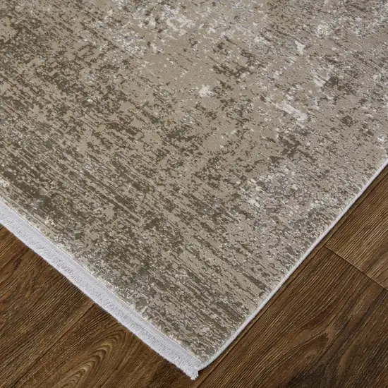 Tan Ivory And Gray Abstract Power Loom Distressed Area Rug With Fringe Photo 3