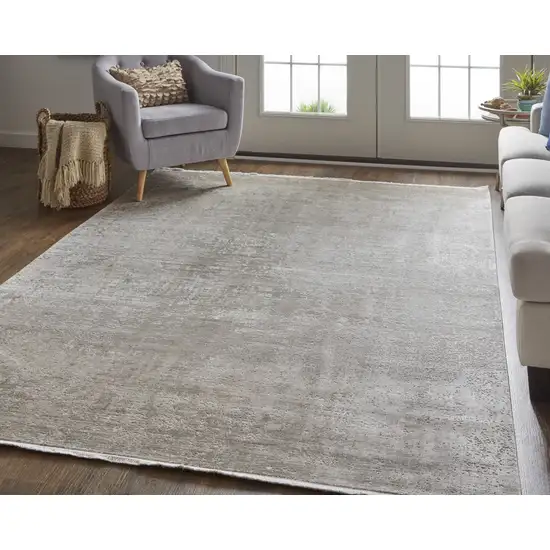 Tan Ivory And Gray Abstract Power Loom Distressed Area Rug With Fringe Photo 7