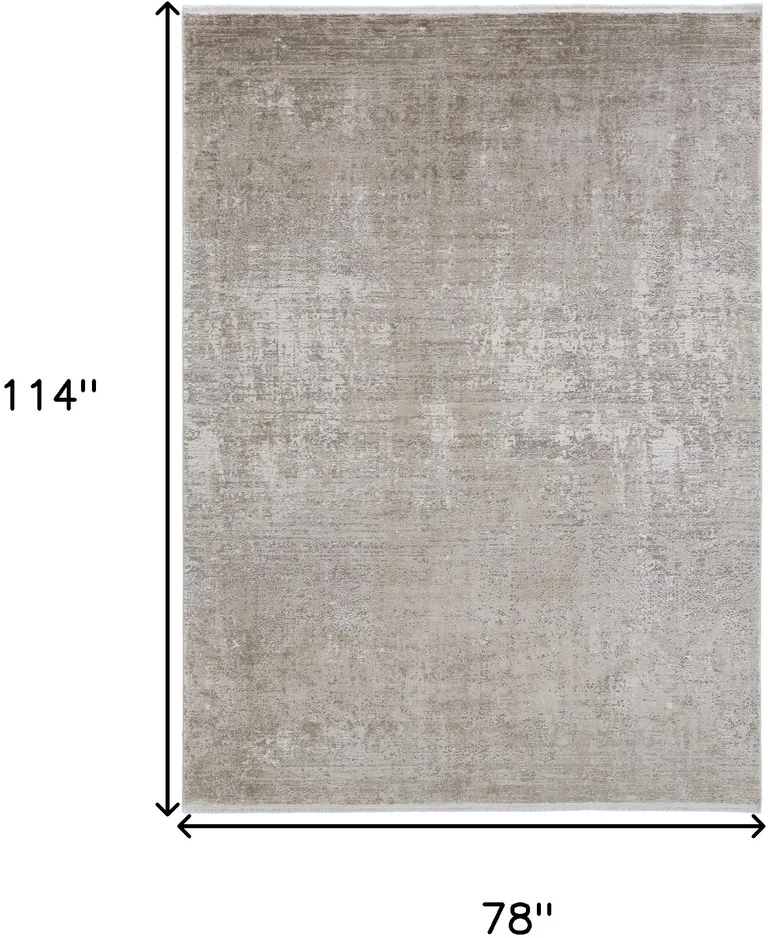 Tan Ivory And Gray Abstract Power Loom Distressed Area Rug With Fringe Photo 4