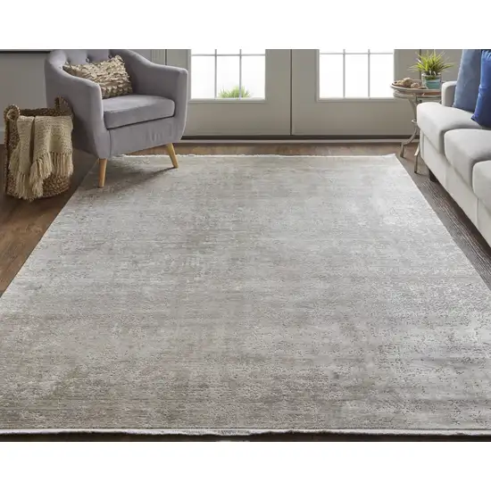 Tan Ivory And Gray Abstract Power Loom Distressed Area Rug With Fringe Photo 3