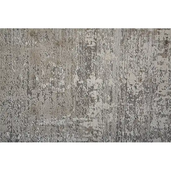 Tan Ivory And Gray Abstract Power Loom Distressed Area Rug With Fringe Photo 9