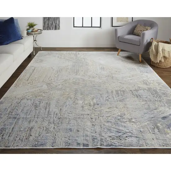 Tan Ivory And Gray Abstract Power Loom Distressed Area Rug Photo 6