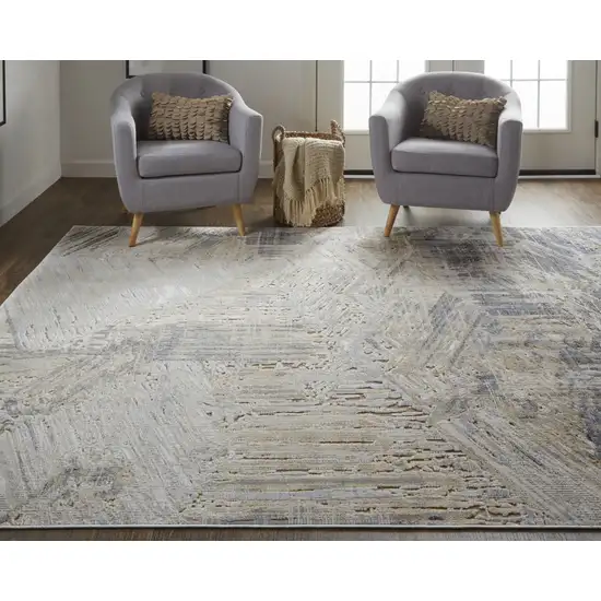 Tan Ivory And Gray Abstract Power Loom Distressed Area Rug Photo 8