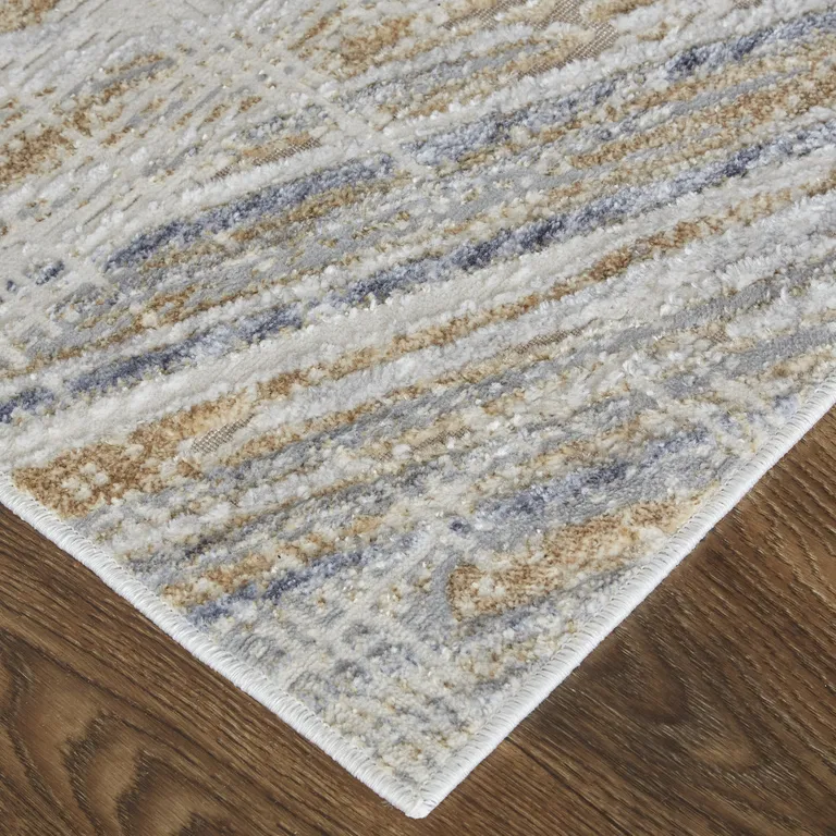 Tan Ivory And Gray Abstract Power Loom Distressed Area Rug Photo 3