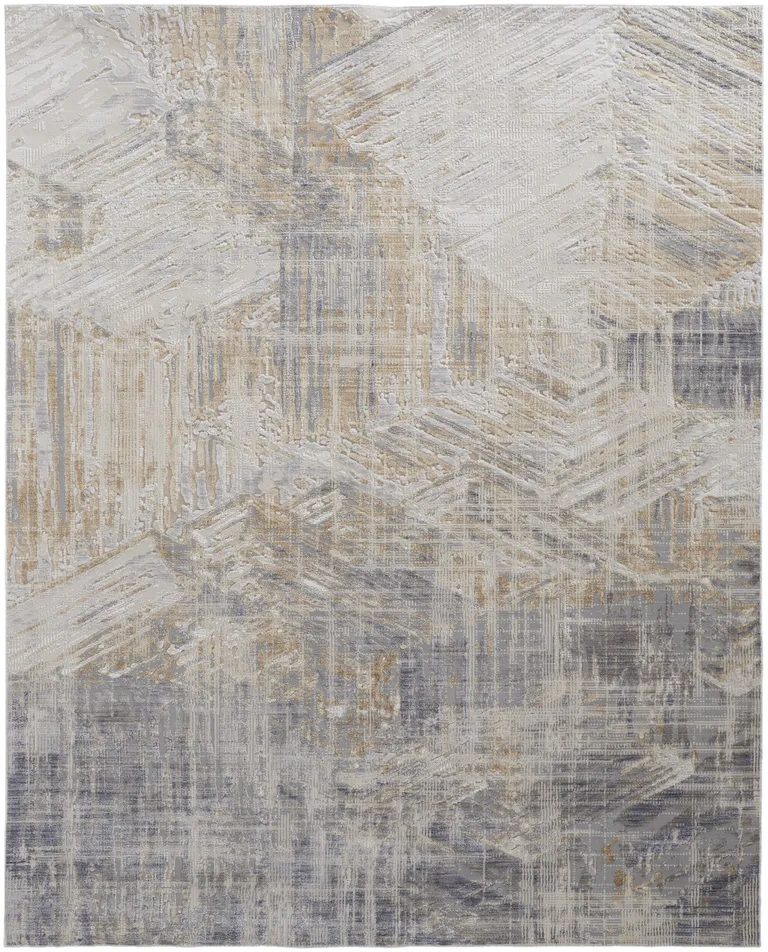 Tan Ivory And Gray Abstract Power Loom Distressed Area Rug Photo 1