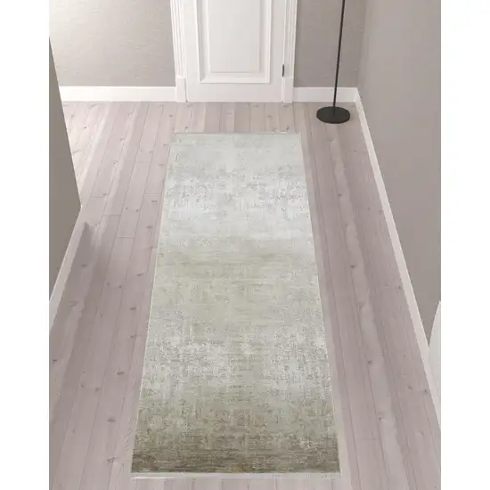 Tan Ivory And Gray Abstract Power Loom Distressed Runner Rug With Fringe Photo 2