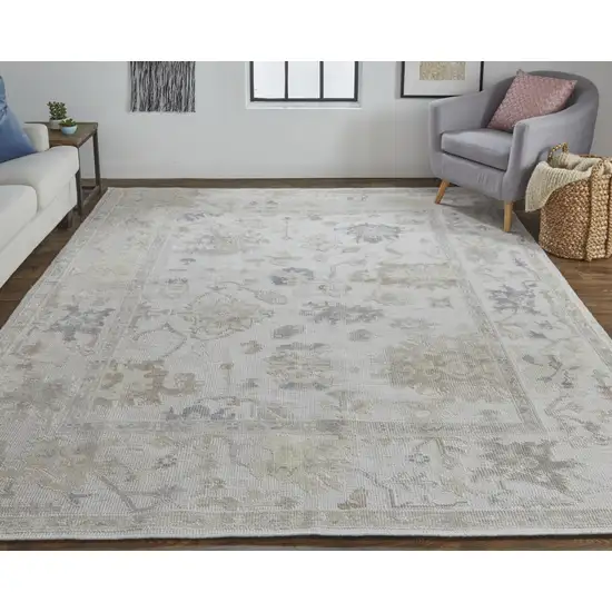 Tan Ivory And Orange Floral Hand Knotted Stain Resistant Area Rug Photo 5