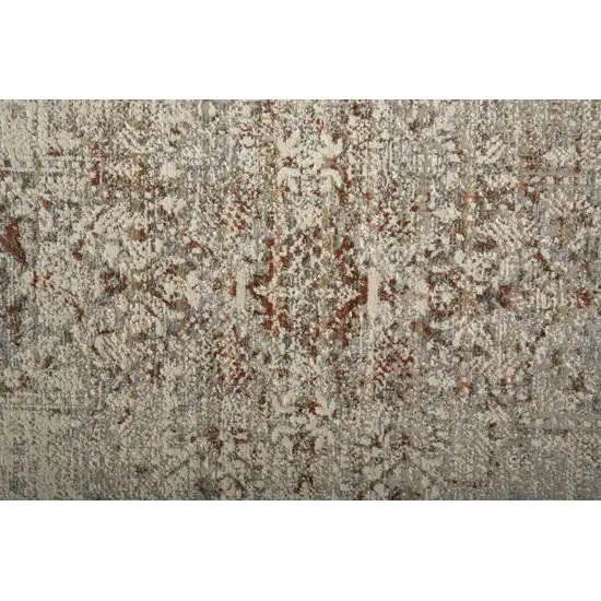 Tan Ivory And Orange Floral Power Loom Distressed Area Rug With Fringe Photo 8