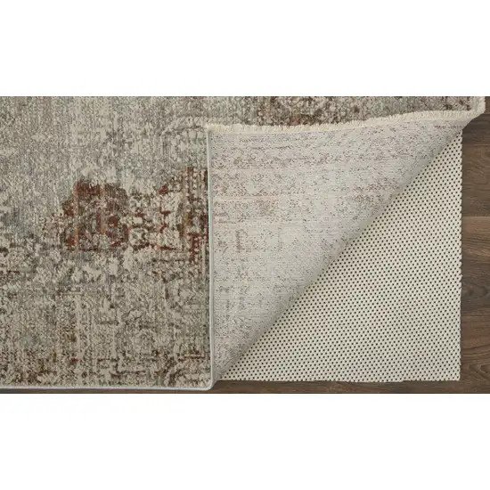 Tan Ivory And Orange Floral Power Loom Distressed Area Rug With Fringe Photo 4