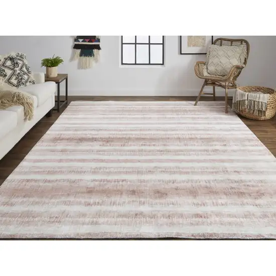 Tan Ivory And Pink Abstract Hand Woven Area Rug Photo 3