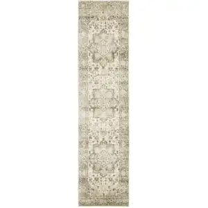 Photo of Tan Ivory Grey And Beige Oriental Power Loom Stain Resistant Runner Rug