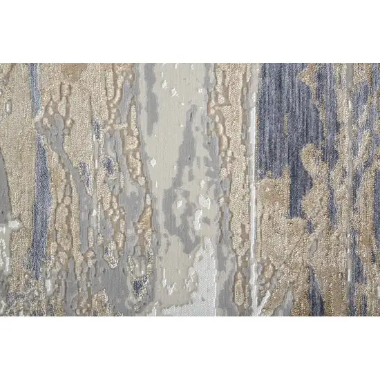 Tan Ivory and Blue Abstract Power Loom Worn Faded Area Rug Photo 7