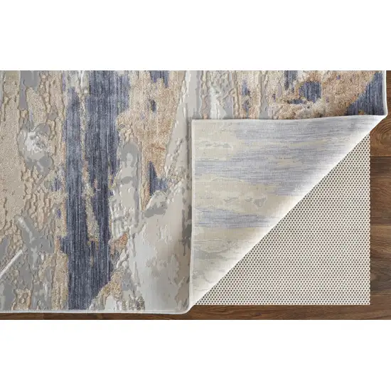 Tan Ivory and Blue Abstract Power Loom Worn Faded Area Rug Photo 6