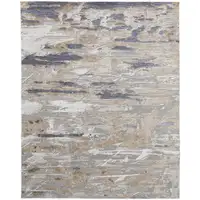 Photo of Tan Ivory and Blue Abstract Power Loom Worn Faded Area Rug