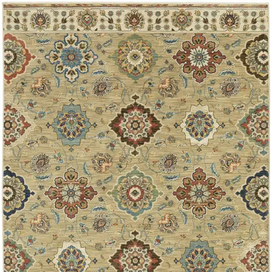 Tan Light Blue And Orange Floral Area Rug With Fringe Photo 4