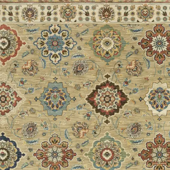 Tan Light Blue And Orange Floral Area Rug With Fringe Photo 9