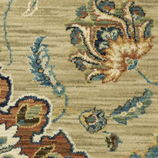 Tan Light Blue And Orange Floral Area Rug With Fringe Photo 6