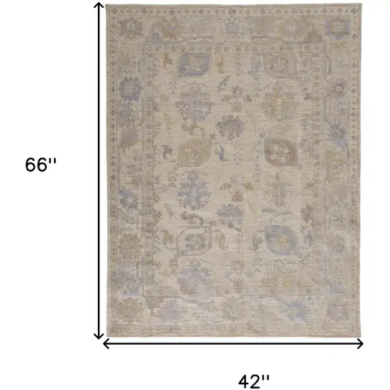 Tan Orange And Blue Floral Hand Knotted Stain Resistant Area Rug Photo 10