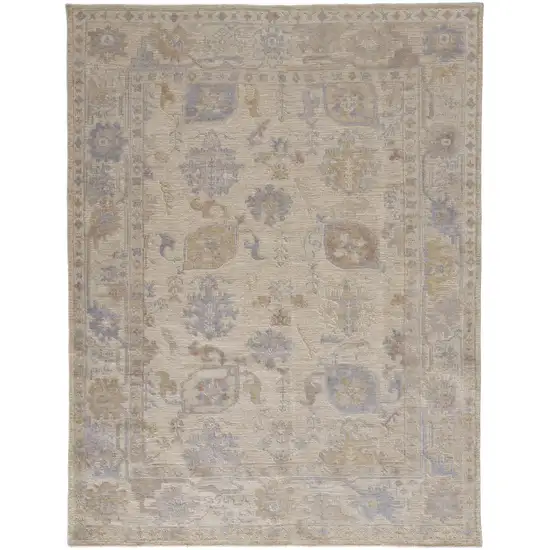 Tan Orange And Blue Floral Hand Knotted Stain Resistant Area Rug Photo 1