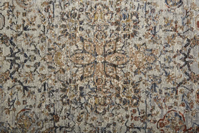 Tan Orange And Blue Floral Power Loom Distressed Area Rug With Fringe Photo 2