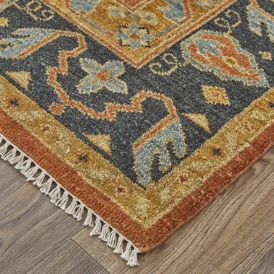 Tan Orange And Brown Wool Floral Hand Knotted Stain Resistant Area Rug Photo 6