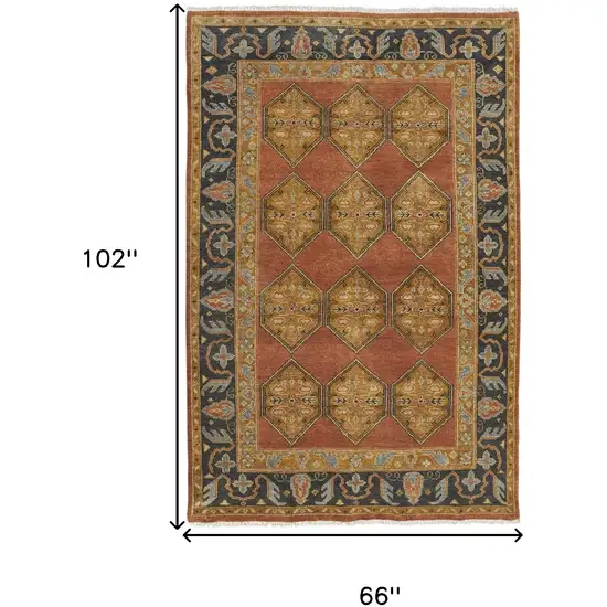 Tan Orange And Brown Wool Floral Hand Knotted Stain Resistant Area Rug Photo 9