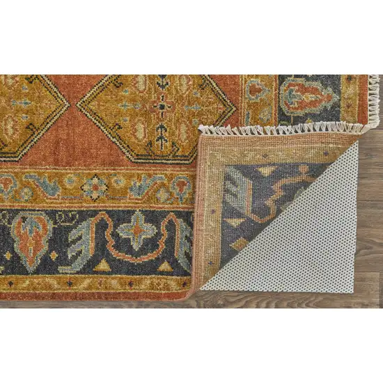 Tan Orange And Brown Wool Floral Hand Knotted Stain Resistant Area Rug Photo 5