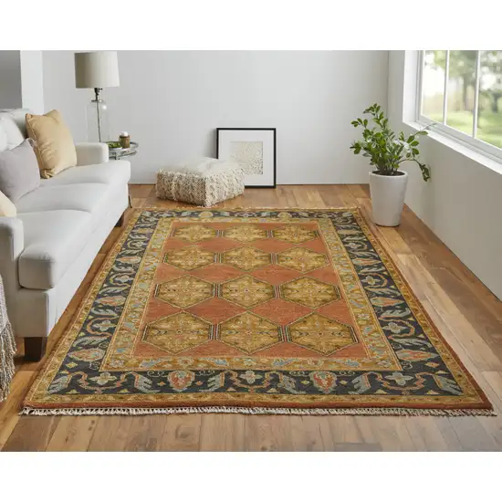 Tan Orange And Brown Wool Floral Hand Knotted Stain Resistant Area Rug Photo 7