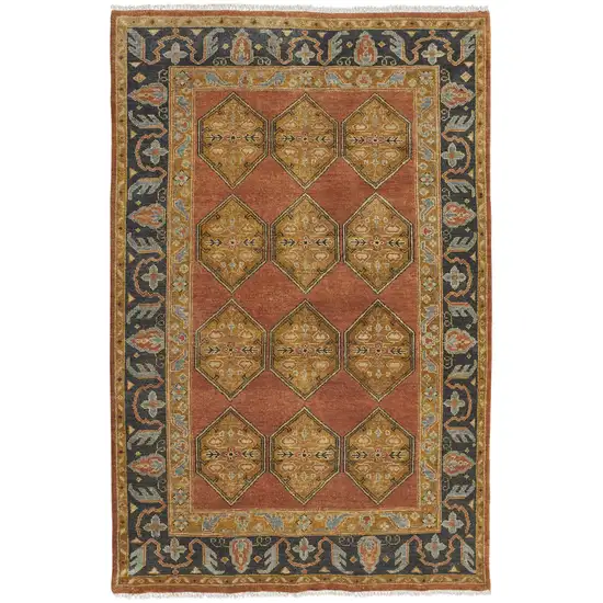 Tan Orange And Brown Wool Floral Hand Knotted Stain Resistant Area Rug Photo 1