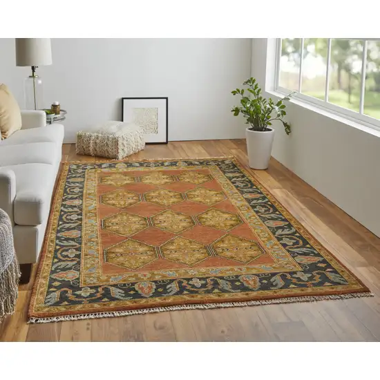 Tan Orange And Brown Wool Floral Hand Knotted Stain Resistant Area Rug Photo 8