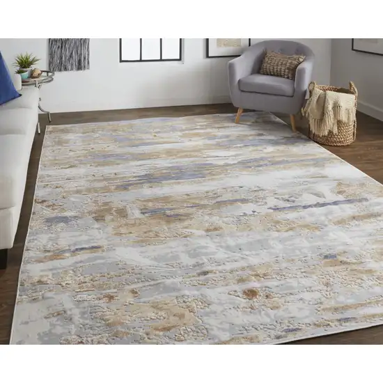 Tan Orange And Ivory Abstract Power Loom Distressed Area Rug Photo 6