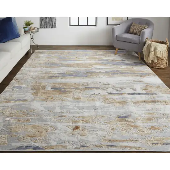 Tan Orange And Ivory Abstract Power Loom Distressed Area Rug Photo 5