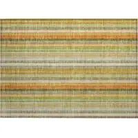 Photo of Tan Orange and Green Striped Washable Non Skid Indoor Outdoor Area Rug