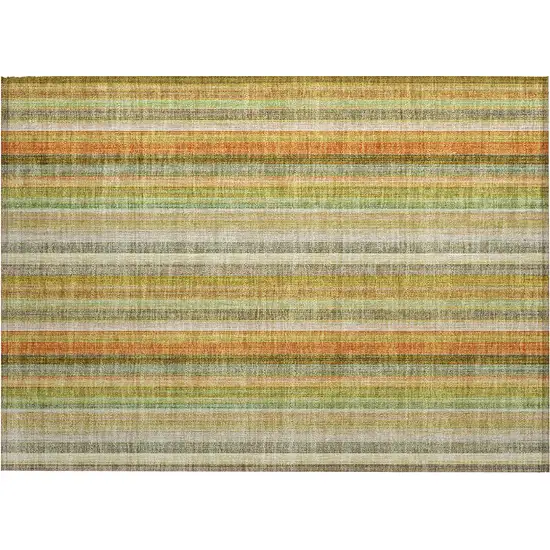 Tan Orange and Green Striped Washable Non Skid Indoor Outdoor Area Rug Photo 2